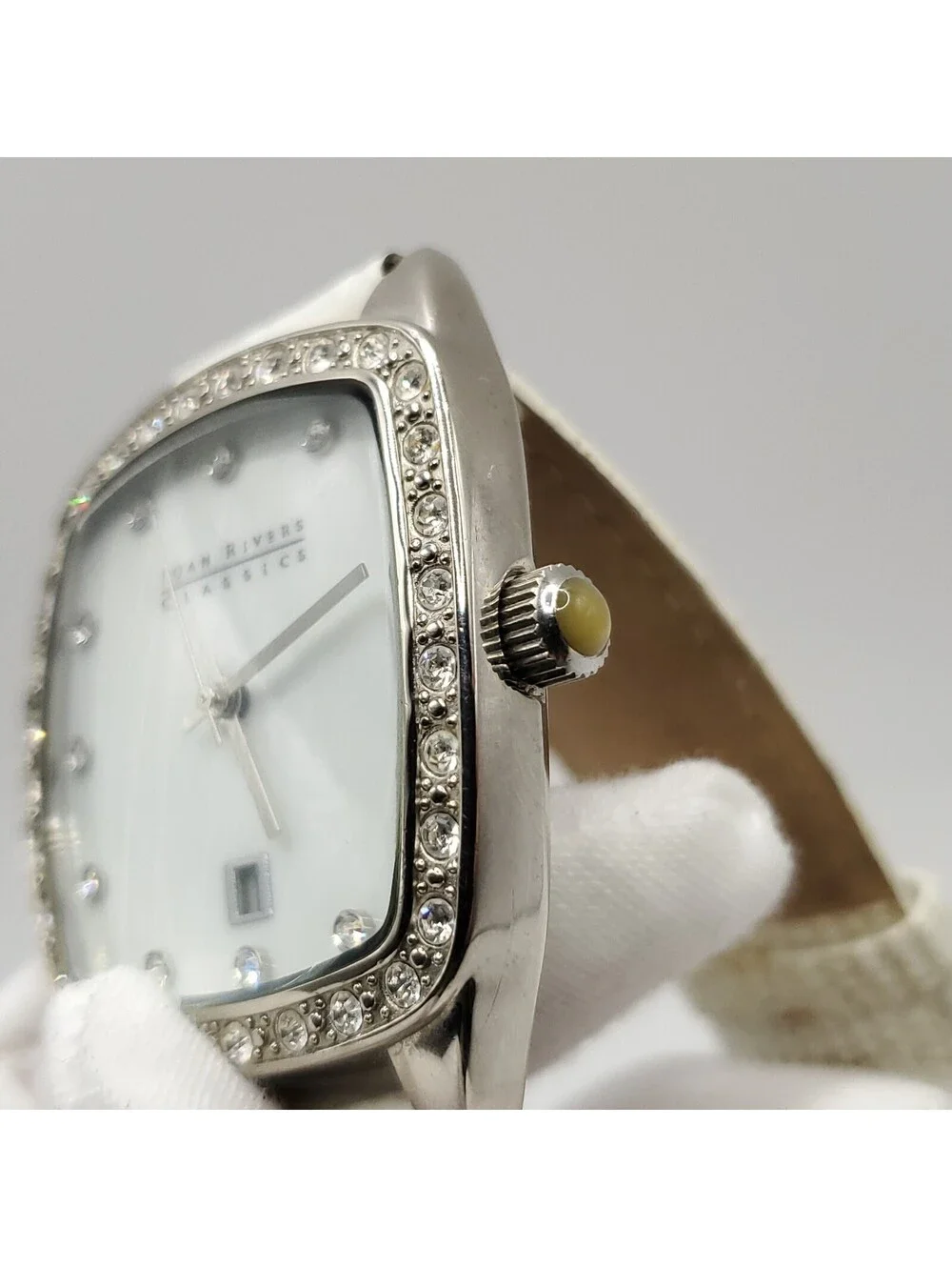 Joan Rivers Classics Watch New Battery White Band 38mm Square MOP Dial